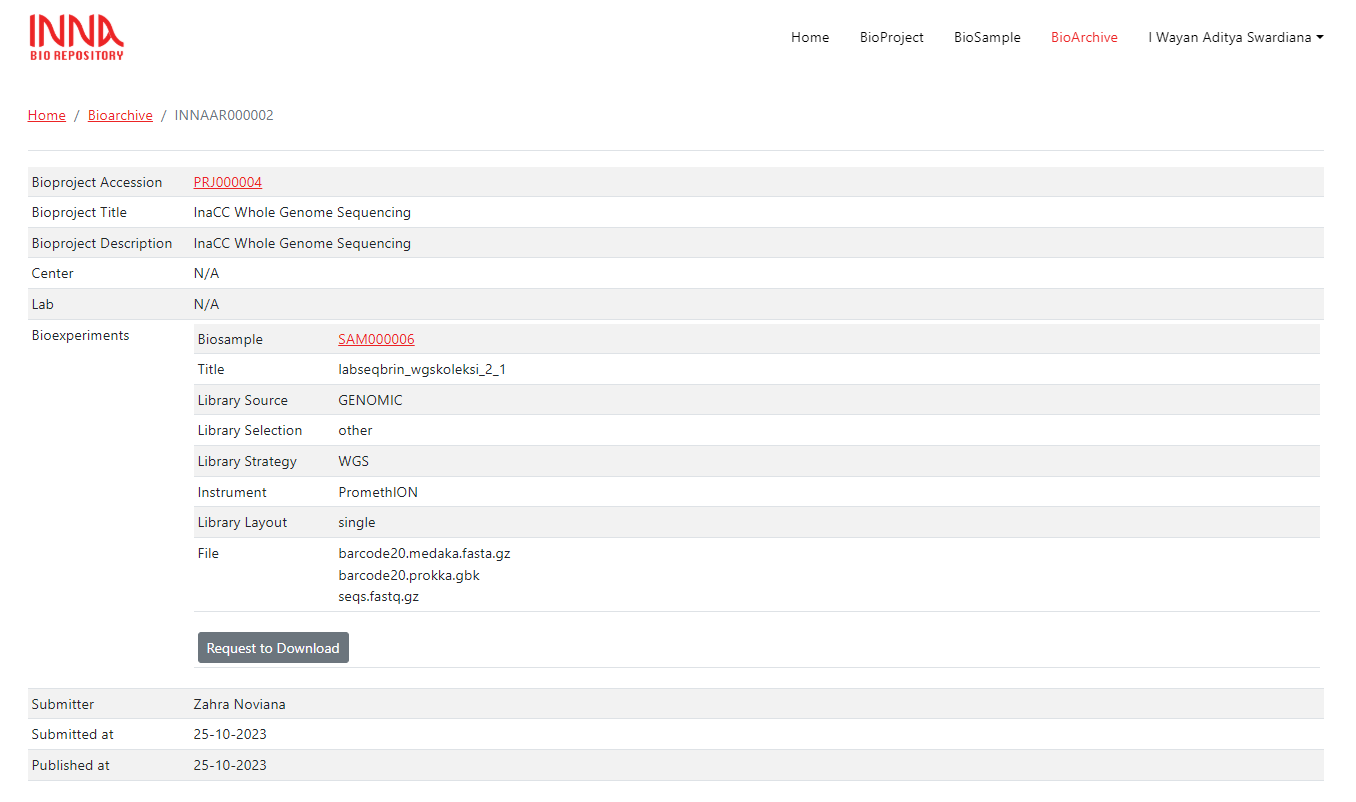 Bioarchive download request step 3