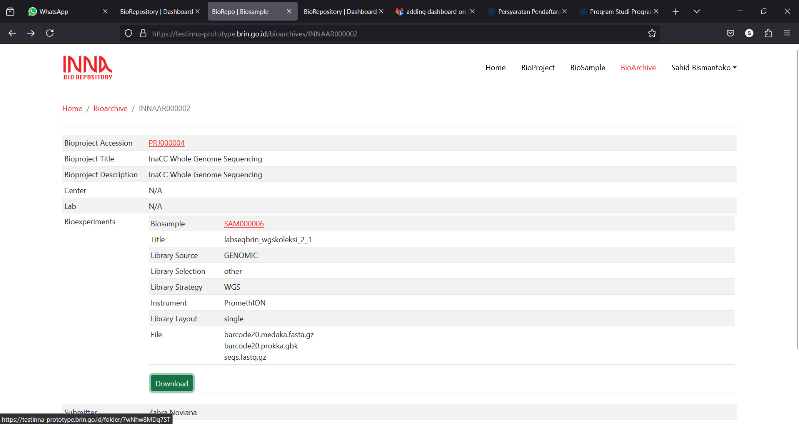 Bioarchive download request step 5